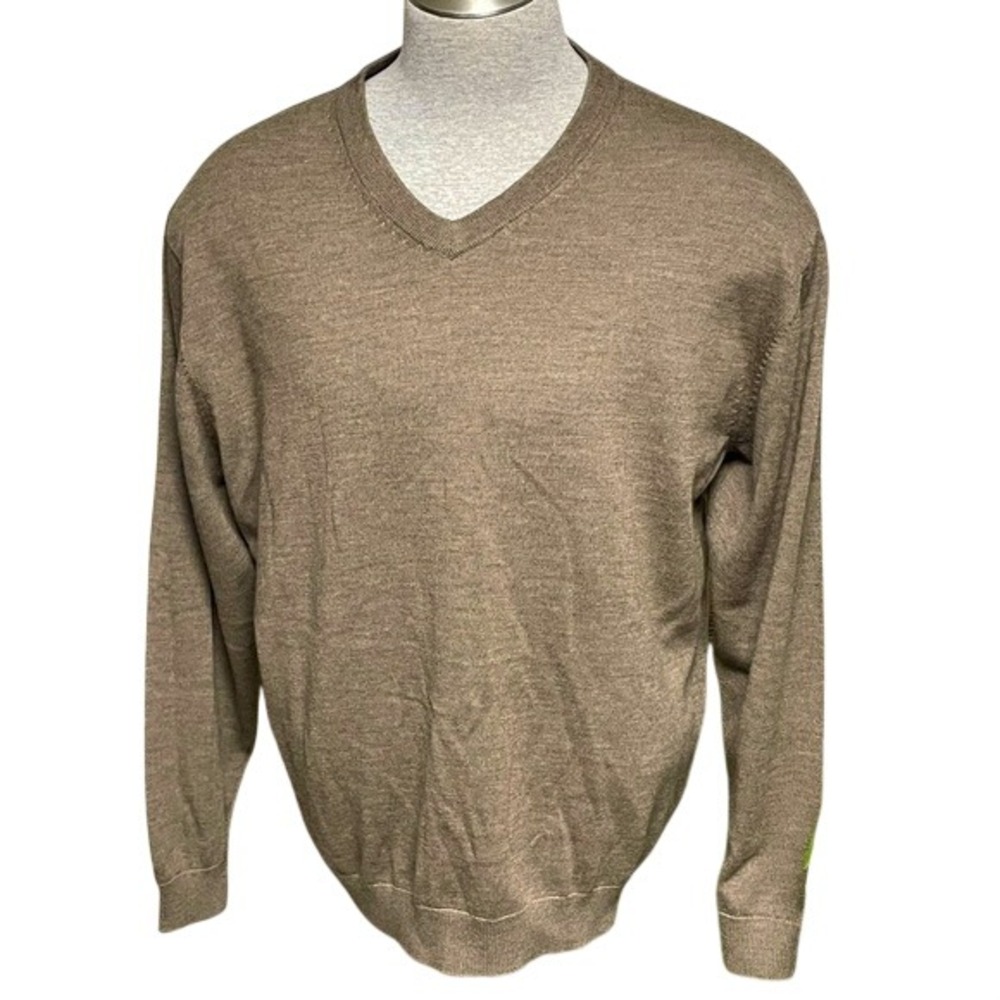 Turnbury Extra Fine Merino Wool Brown V Neck‎ Sweater Mens XL